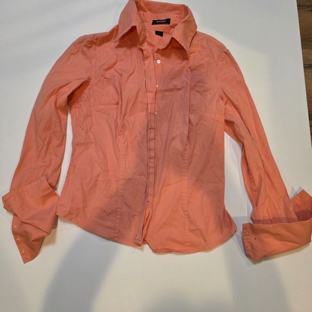 Express Stretch Coral Button Down Shirt Women’s Size 8 Long Sleeve Blouse